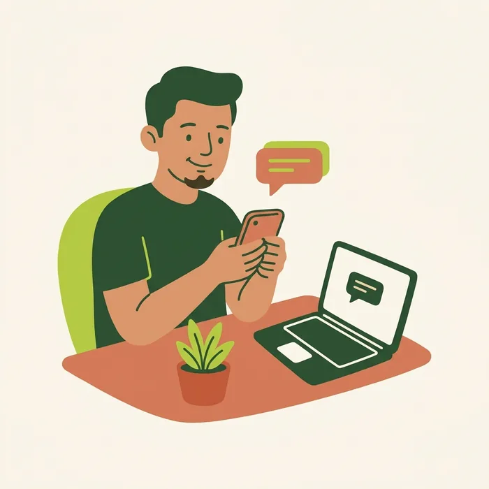 Ilustración de una persona contestando mensajes desde su escritorio