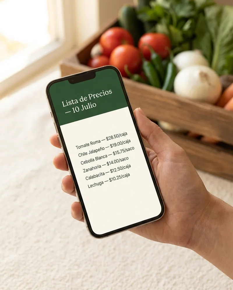 Teléfono mostrando una lista de precios generada automáticamente